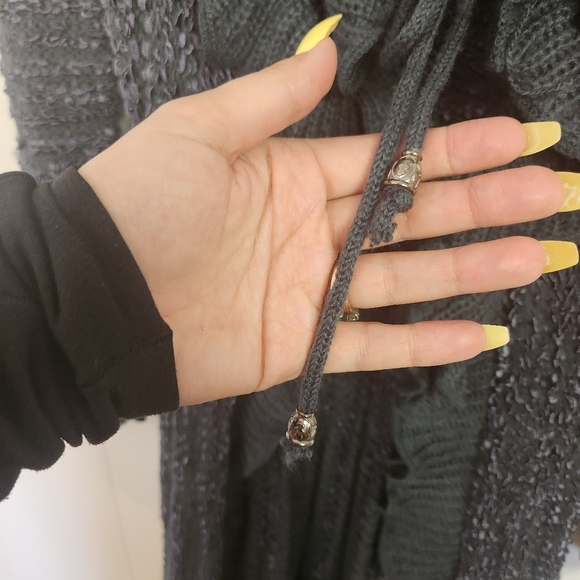 Glam & Fame Ruffle Knit Duster Sweater Cardigan Navy Black Size Small Medium New - Picture 6 of 11